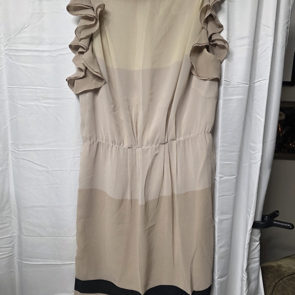 LOFT Beige and Black Ruffle Mini Dress